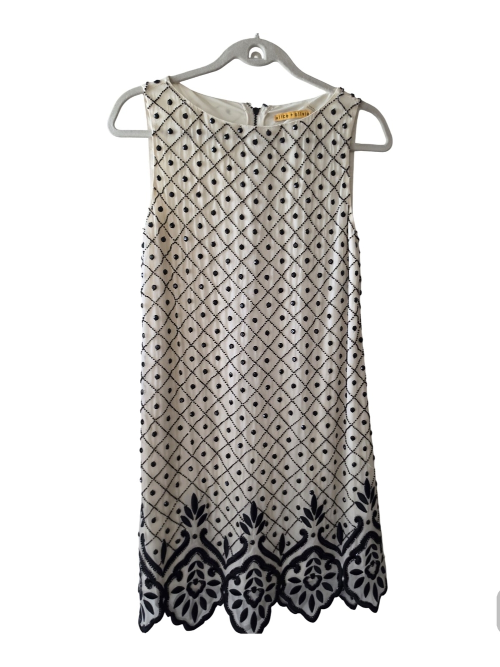 Alice + Olivia White Dress with Black Zipper Detail